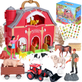 Farm Animal Toys Take Along Barn Playset for Toddlers Montessori Toys with 10 Animals Figurines & DIY Stickers