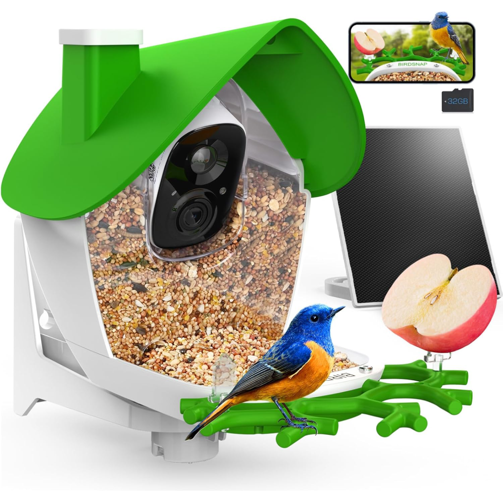 Smart Bird Feeder with Camera, 2K Video Bird Camera Feeder Live with 32GB Card, AI Identify, Ideal Gift for Birds Lover