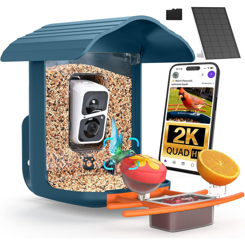 Bird Feeder with Camera,2K HD with 32GB Card, AI Identify Smart Bird House Cam,Live Stream,Motion Detection