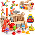 Kids Tool Set, 34 Pcs Wooden Toddler Tool Box & Workbench with Apron, STEM Montessori Pretend Play Construction Toys