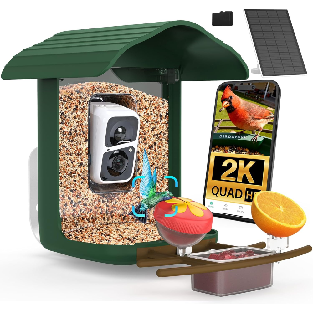Bird Feeder with Camera,2K HD with 32GB Card, AI Identify Smart Bird House Cam,Motion Detection