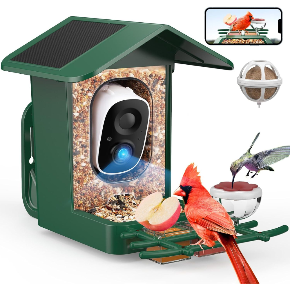 Bird Feeder with Camera Solar Powered, AI Identify & Auto Capture, 2K HD Live Video Gift for Bird Lovers