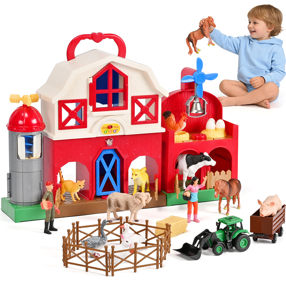 Big Red Barn Farm Animal Toys with Sound Effects, 21 Pieces Take Along Farm Playset for Toddlers