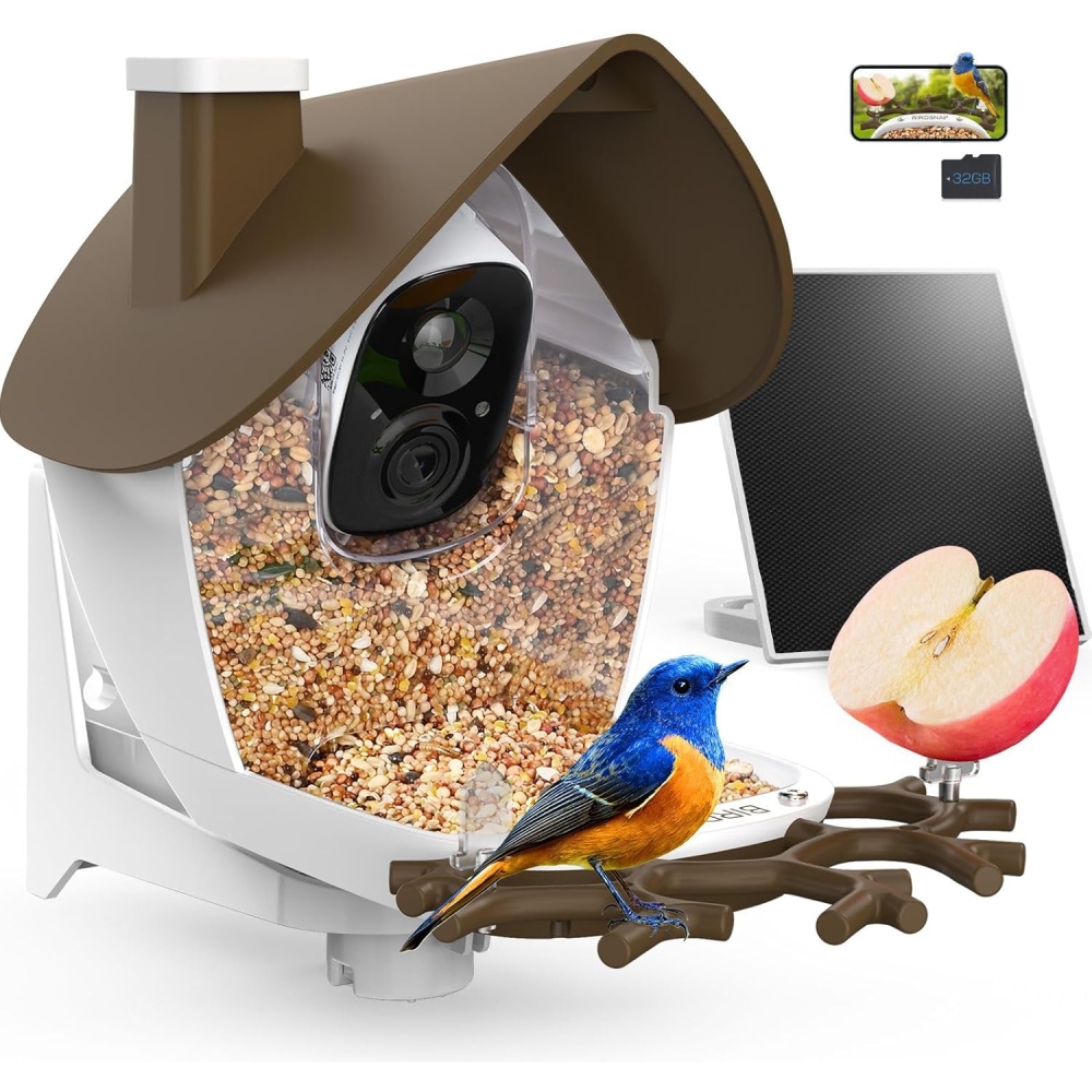 Smart Bird Feeder with Camera Solar Powered, 2K Video Bird Camera Feeder Live with 32GB Card, Ideal Gift for Birds Lover