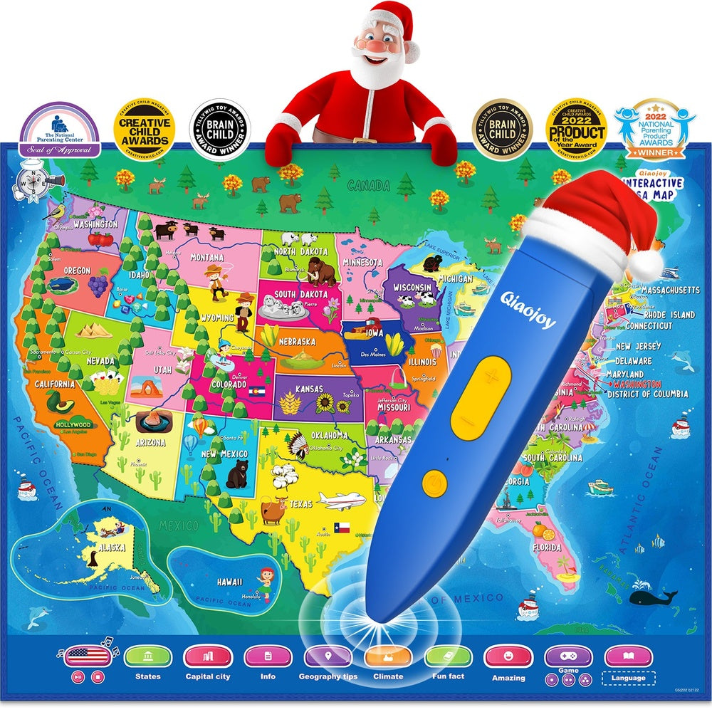Bilingual Interactive USA Map for Kids, Talking Educational Geography Toy with Quiz Games for Boys Girls Ages 3-12