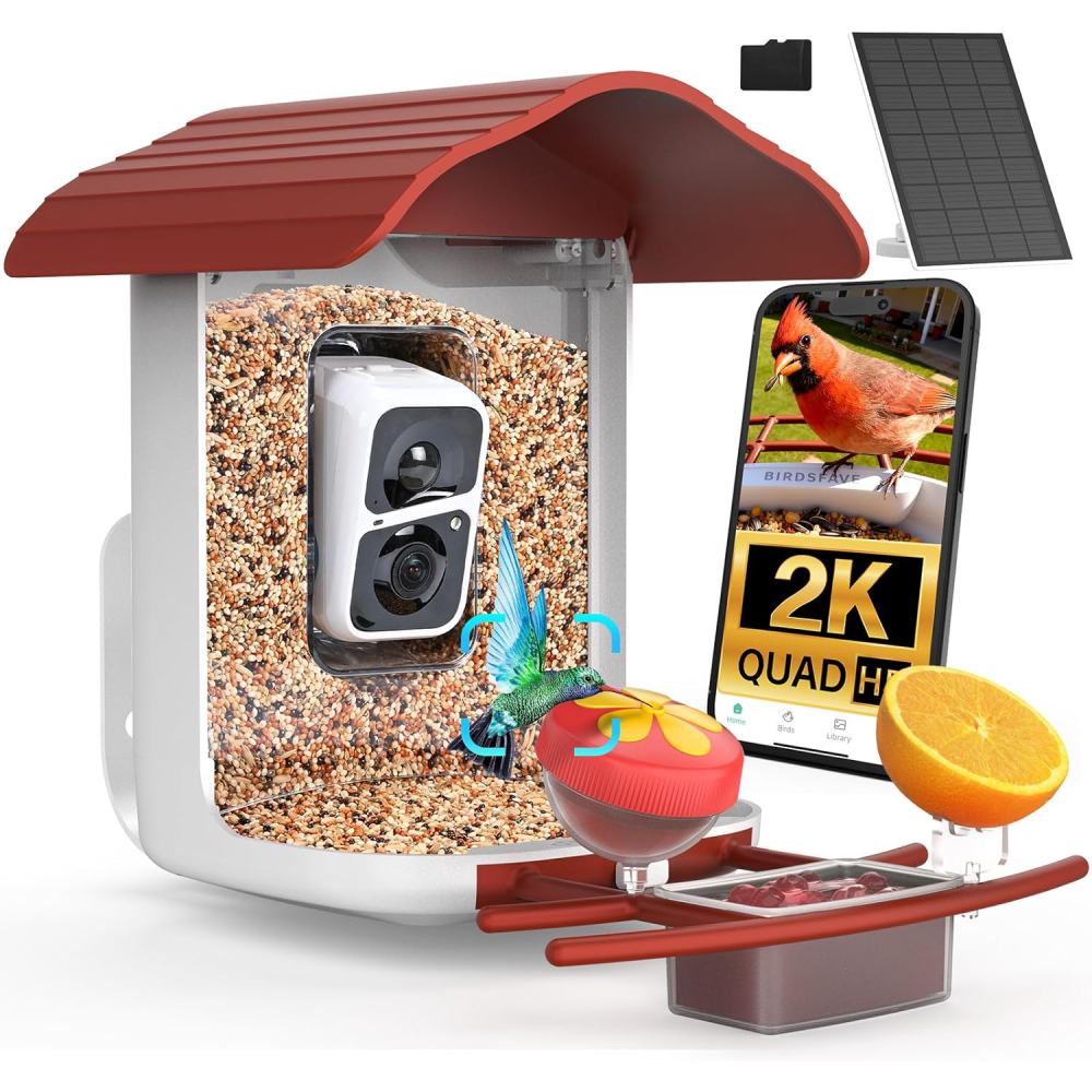 Bird Feeder with Camera,2K HD with 32GB Card, AI Identify Smart Bird House Cam,Live Stream,Ideal Gift for Bird Lover