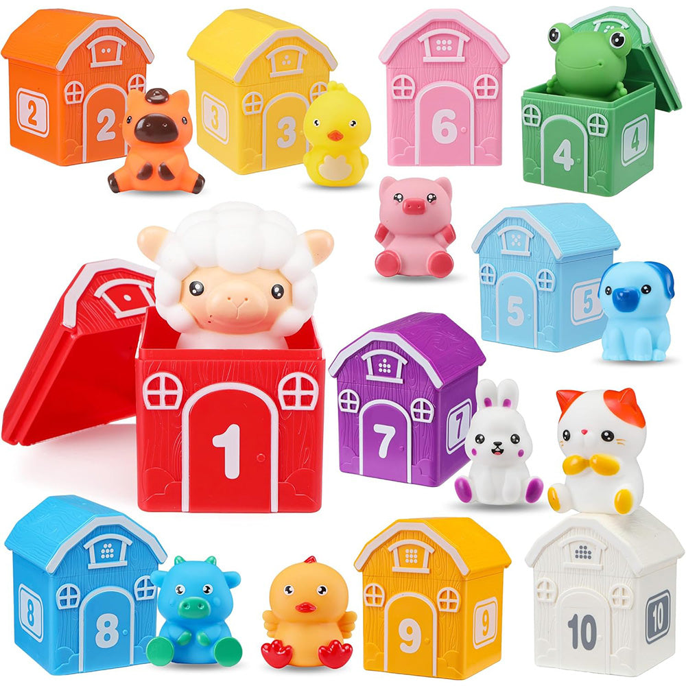 Montessori Toys for Toddlers, 20Pcs Farm Animal Toy Counting, Matching, Sorting Preschool Learning Toy Barn Toy
