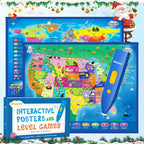 Bilingual Interactive for Kids Talking USA Map World Map for Kids Learning,Geography Toys Games Gift for 4-12 Girls/Boys
