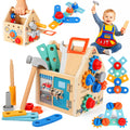 Kids Tool Set, 34 Pcs Wooden Toddler Tool Box with Apron, Portable STEM Educational Pretend Play Construction Toys