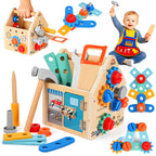 Kids Tool Set, 34 Pcs Wooden Toddler Tool Box with Apron, Portable STEM Educational Pretend Play Construction Toys