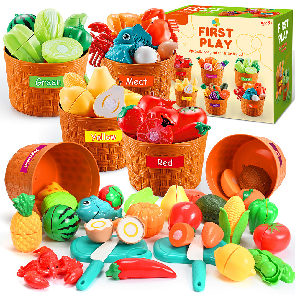 Play Food Set for Toddlers, Learning Toys 86pcs Cutting Food for Preschool Activities, Pretend Play Kitchen Accessories for Kids