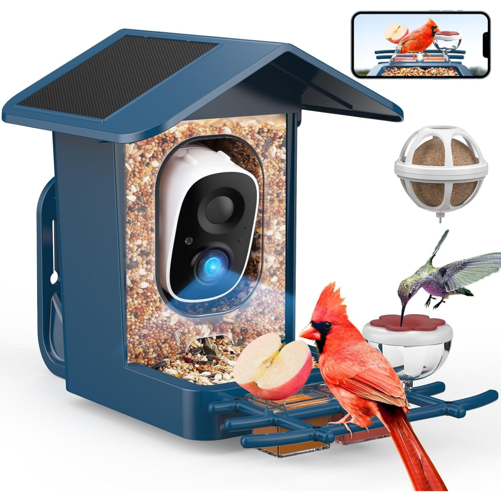 Bird Feeder with Camera, AI Identify & Auto Capture, 2K HD Live Video Smart Bird Feeder