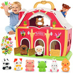 Farm Animal Barn Playset with Finger Puppets & DIY Stickers, Educational Pretend Play Toy