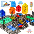 Magnetic Tiles Road Set, Magnetic Building Tiles with 2 Cars, Preschool Montessori Toys Magnetic Blocks