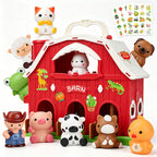 Farm Animal Barn Toys Portable Doll House with Finger Puppets & DIY Stickers
