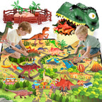 Dinosaur Toys with Play Mat, 46PCS Realistic Jurassic Dinosaurs Figures with Eggs&Trees&Fence