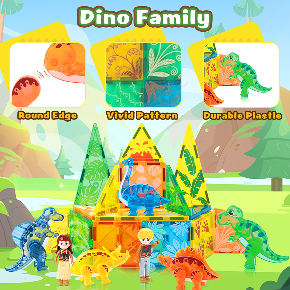 Magnetic Tiles Dinosaur Toys 3D Movable Dino Blocks for Kids Toddler Outdoor Sensory Toys