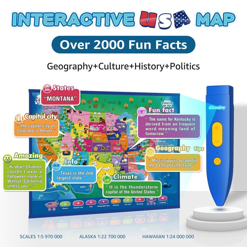 Bilingual Interactive for Kids Talking USA Map World Map for Kids Learning,Geography Toys Games Gift for 4-12 Girls/Boys
