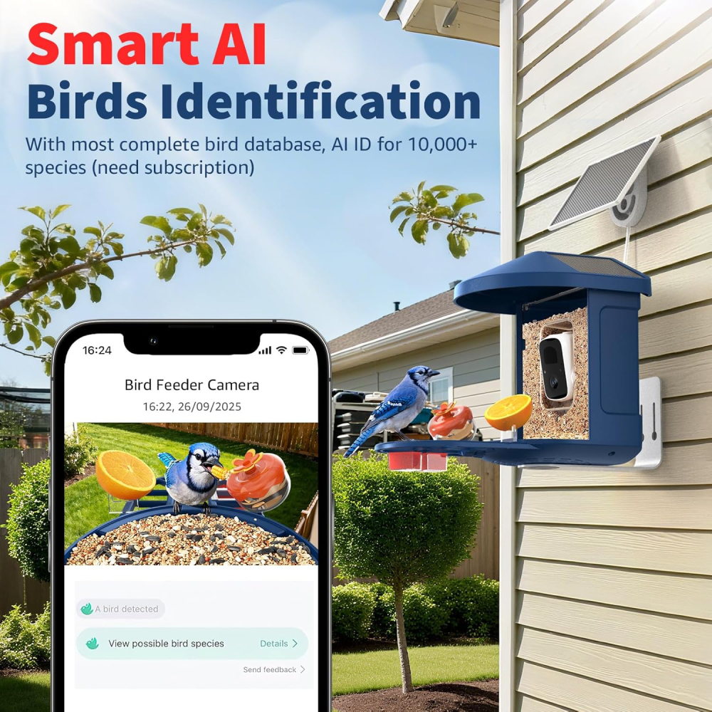 Bird Feeder with Camera with AI Identify 10000+ Birds Species, 2K Live View, Instant Arrival Alerts
