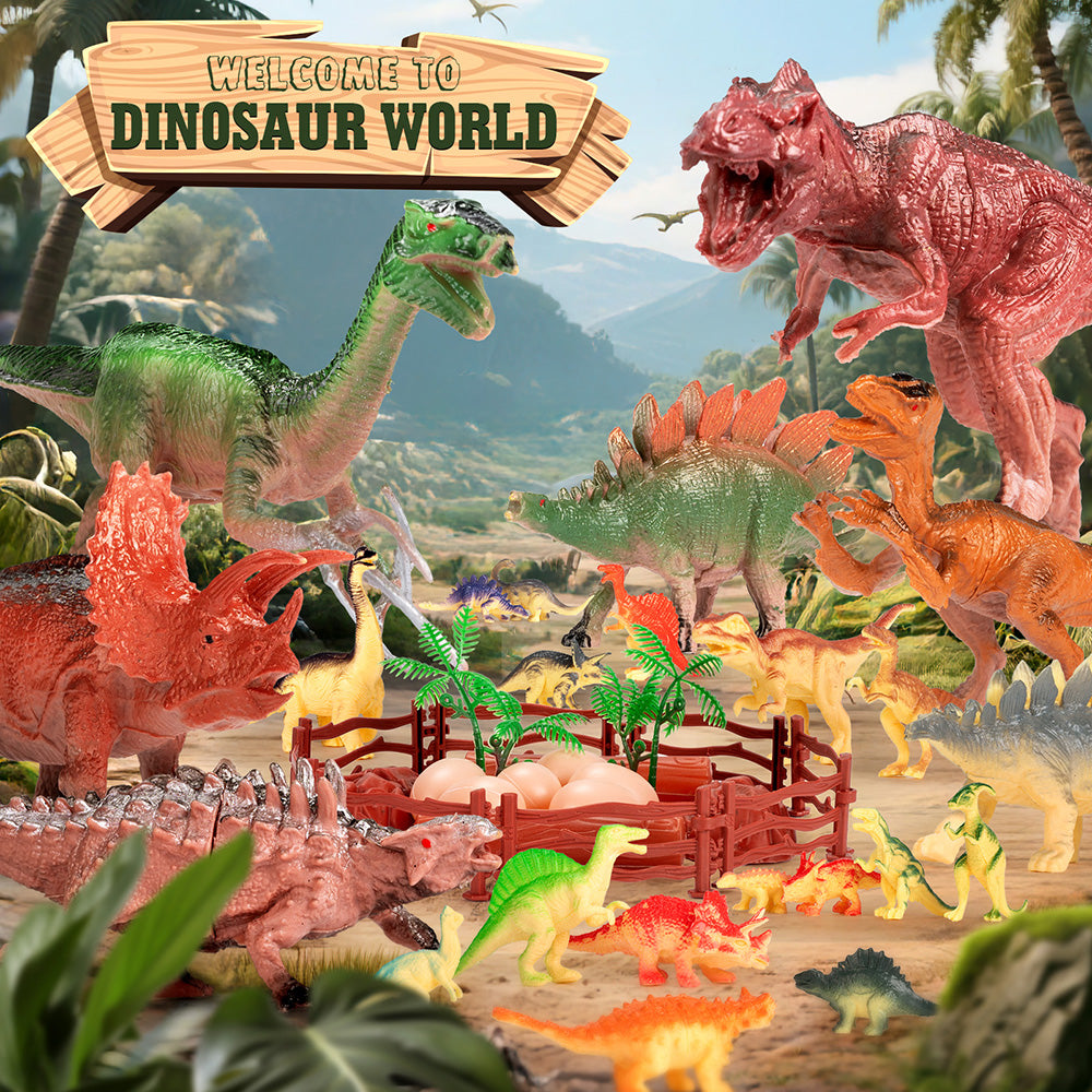 Dinosaur Toys for Kids 3-6,45PCS Realistic Jurassic Dinosaurs Figures with Eggs&Trees&Fence