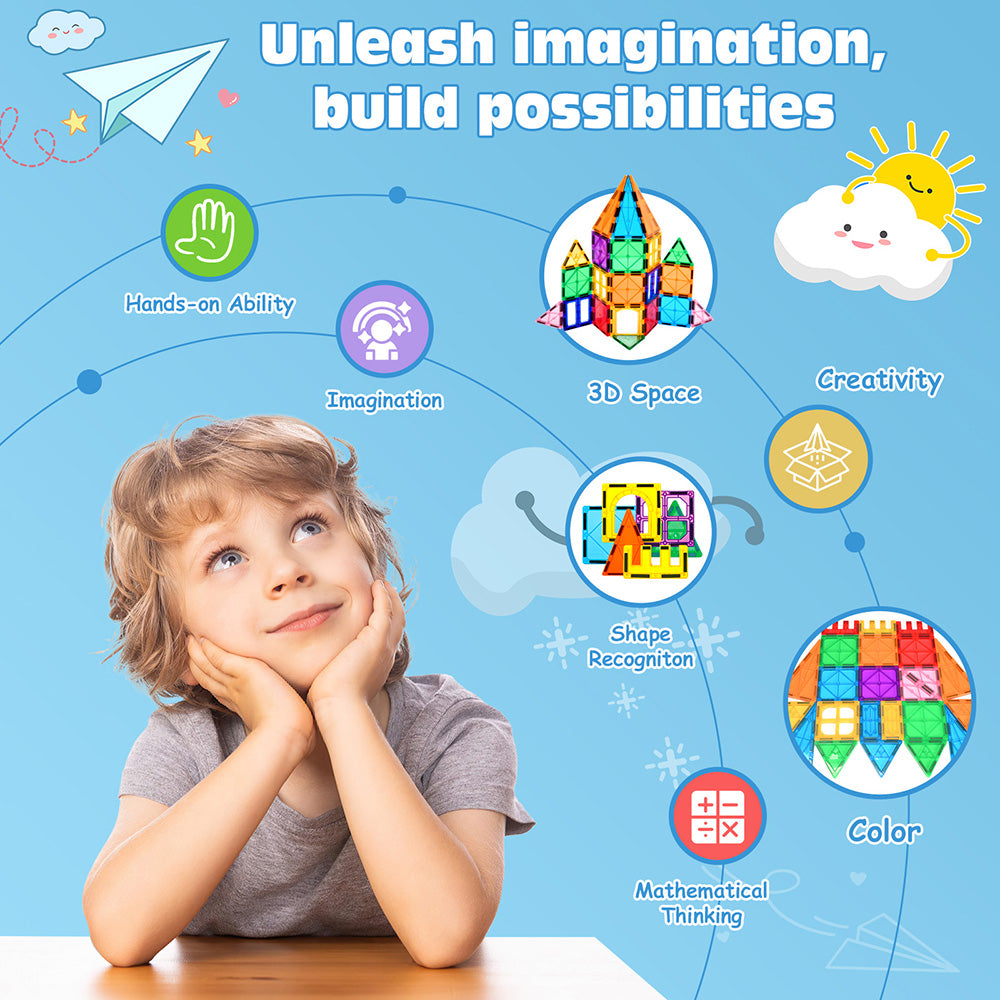 Magnetic Tiles Preschool Learning Sensory Montessori Toys, Educational Toys for Toddlers Kids Ages 3+