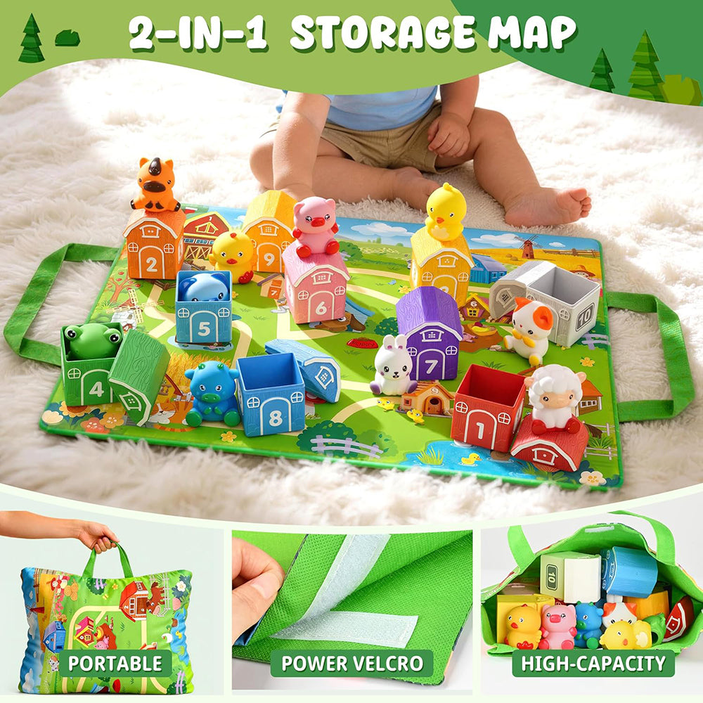 Montessori Toys for Toddlers, 20Pcs Farm Toys with Storage Bags/Playmat Counting, Matching, Sorting Preschool Learning Toy