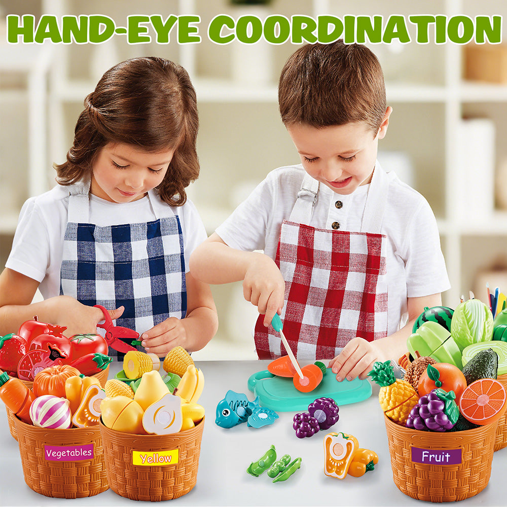 Play Food Set for Toddlers, Learning Toys 86pcs Cutting Food for Preschool Activities, Pretend Play Kitchen Accessories for Kids