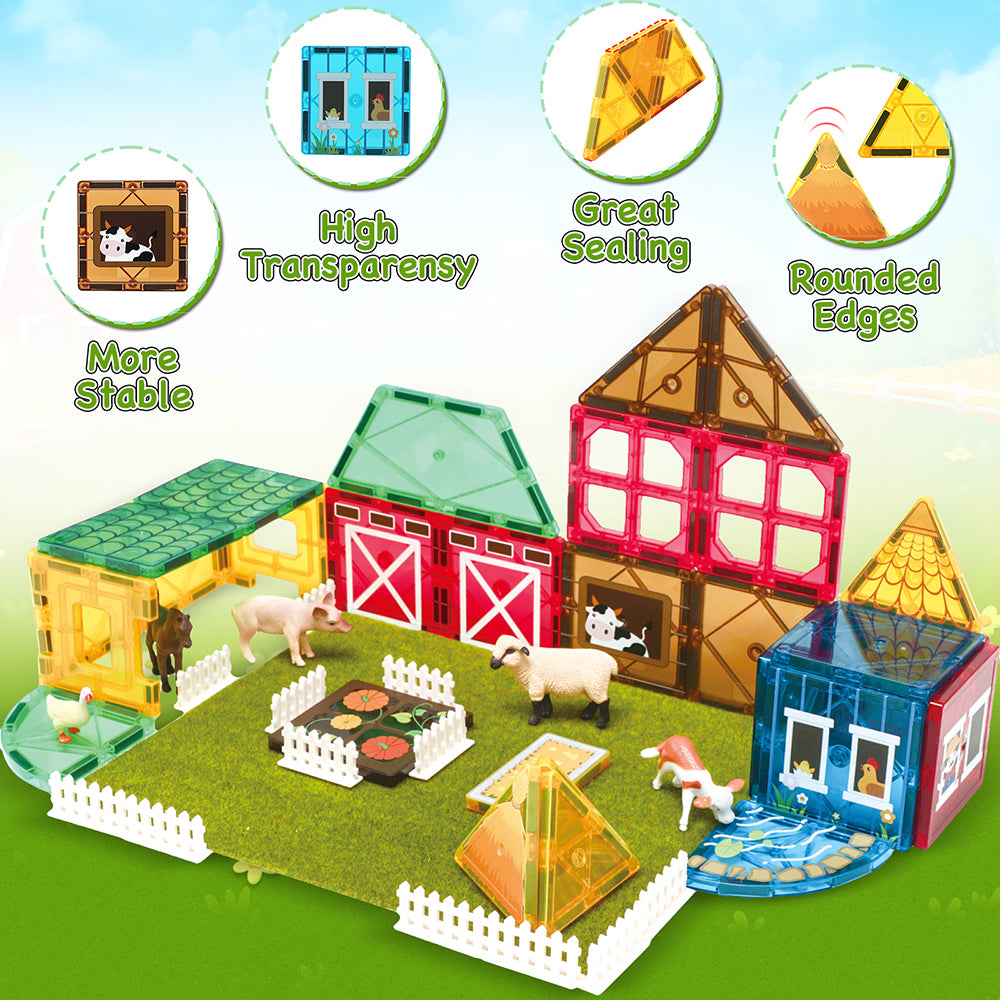 Magnetic Tiles Farm Animal Toys Set for Toddles Kids, Montessori STEM Educational Magnetic Building Blocks