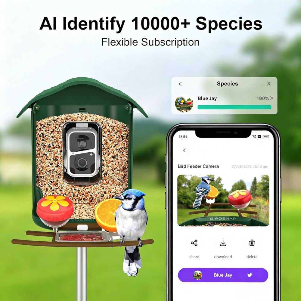 Bird Feeder with Camera,2K HD with 32GB Card, AI Identify Smart Bird House Cam,Motion Detection