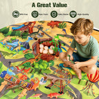 Dinosaur Toys with Play Mat, 46PCS Realistic Jurassic Dinosaurs Figures with Eggs&Trees&Fence
