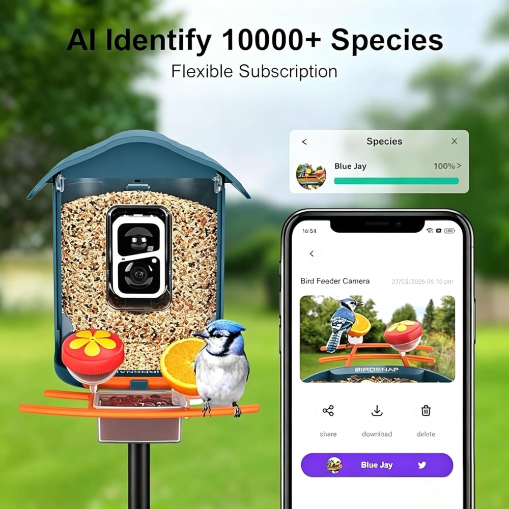 Bird Feeder with Camera,2K HD with 32GB Card, AI Identify Smart Bird House Cam,Live Stream,Motion Detection