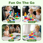 Mini Magnetic Tiles, 32PCS Travel Magnetic Blocks with Case, STEM Educational Building Set Construction Toys