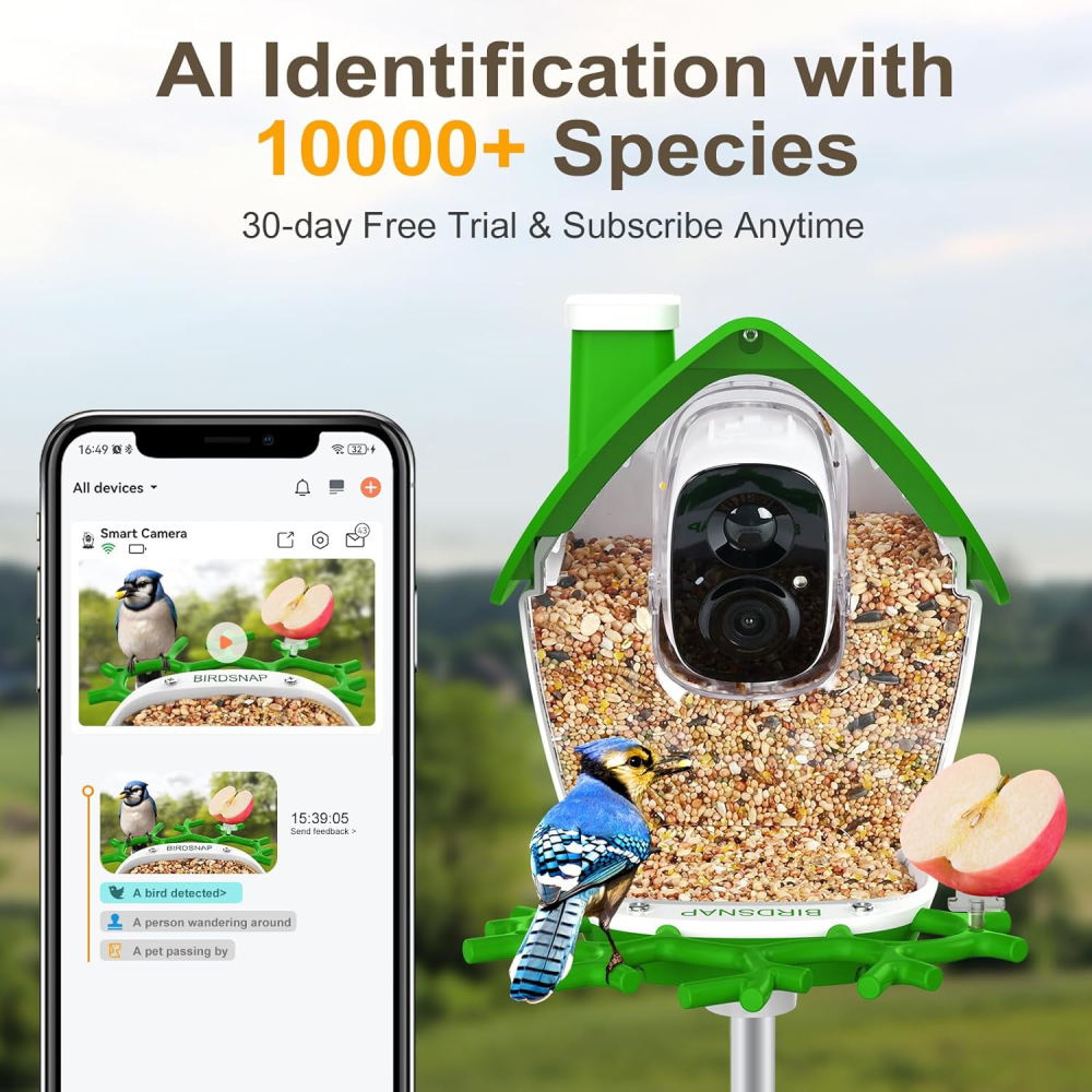Smart Bird Feeder with Camera, 2K Video Bird Camera Feeder Live with 32GB Card, AI Identify, Ideal Gift for Birds Lover