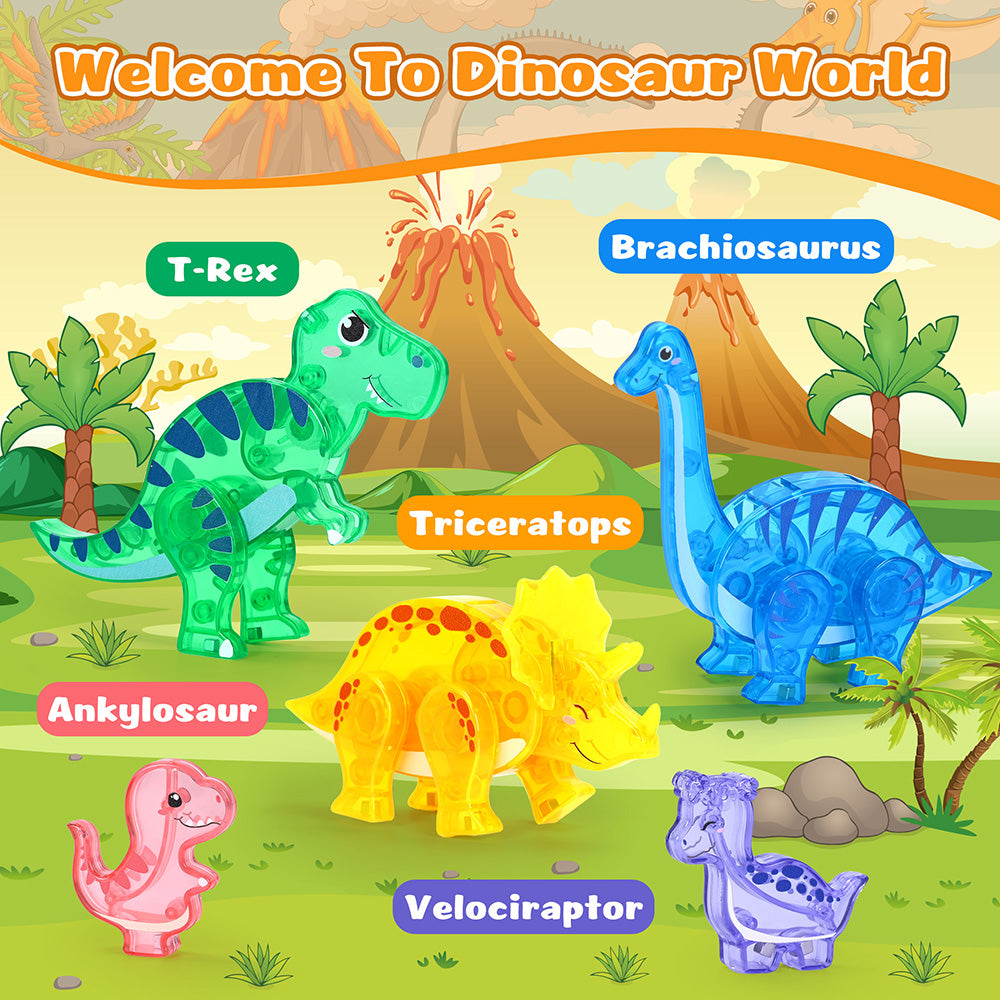 Magnetic Tiles for Kids Dinosaur Toys Building Blocks Dino World Magnetiles Toddler Toys STEM Learning Toy for Boys Girls