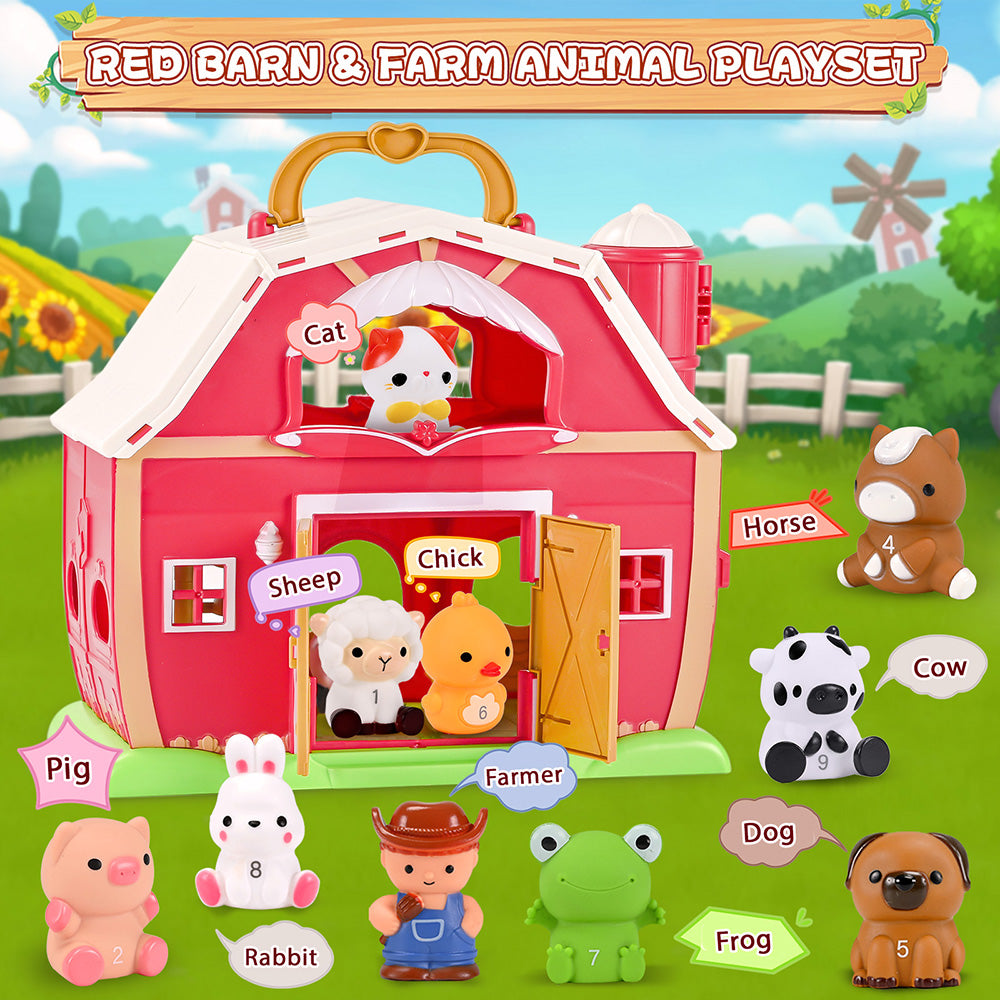 Farm Animal Barn Playset with Finger Puppets & DIY Stickers, Educational Pretend Play Toy