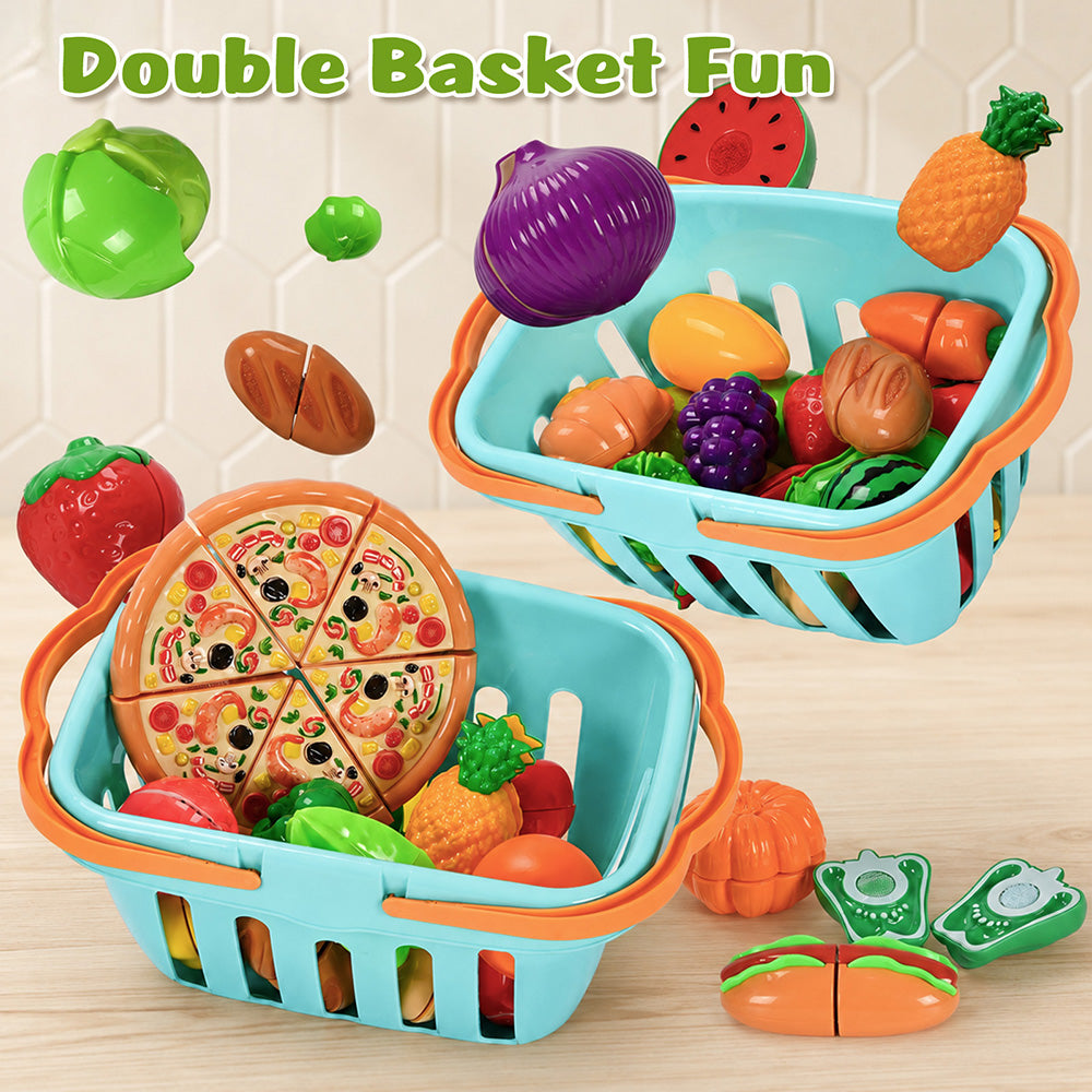 Play Food Set for Kitchen, Color Sorting Toy Food , Pretend Play Fake Food Toy with 2 Baskets for Boys & Girls