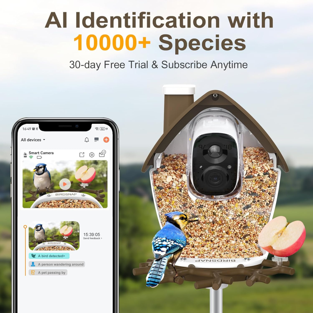Smart Bird Feeder with Camera Solar Powered, 2K Video Bird Camera Feeder Live with 32GB Card, Ideal Gift for Birds Lover