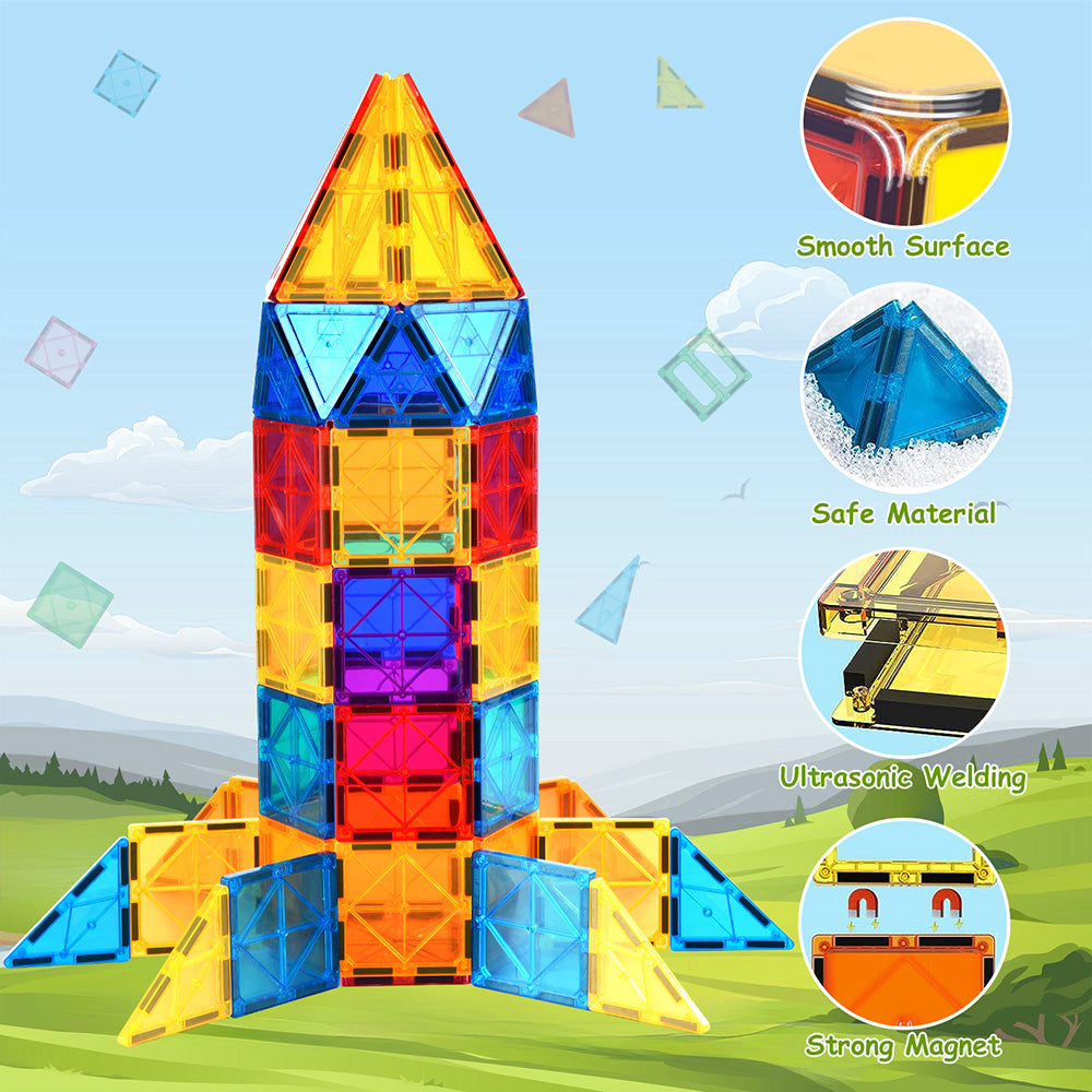 Magnetic Tiles Building Blocks Stem Toys for 3+ Year Old Boys and Girls Montessori Toys