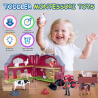 Farm Animal Toys Take Along Barn Playset for Toddlers Montessori Toys with 10 Animals Figurines & DIY Stickers
