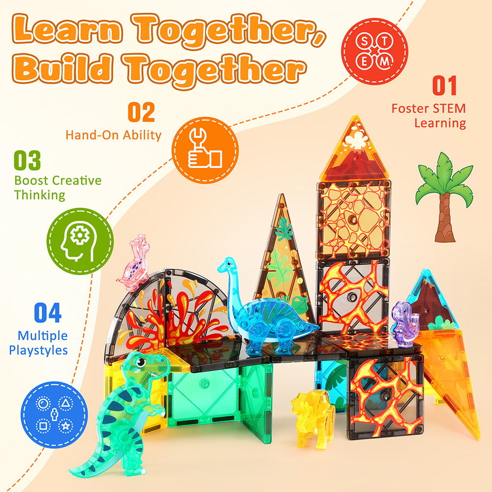 Magnetic Tiles for Kids Dinosaur Toys Building Blocks Dino World Magnetiles Toddler Toys STEM Learning Toy for Boys Girls
