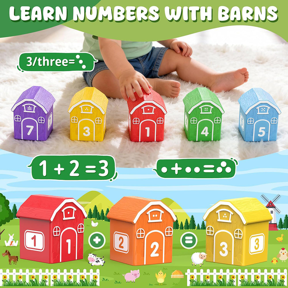 Montessori Toys for Toddlers, 20Pcs Farm Toys with Storage Bags/Playmat Counting, Matching, Sorting Preschool Learning Toy