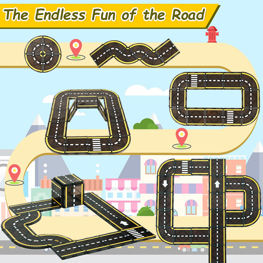Magnetic Tiles Road Set, Stem Magnet Building Blocks Montessori Educational Toy Gifts for 3+ Year Old Boys & Girls