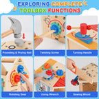 Kids Tool Set, 34 Pcs Wooden Toddler Tool Box with Apron, Portable STEM Educational Pretend Play Construction Toys