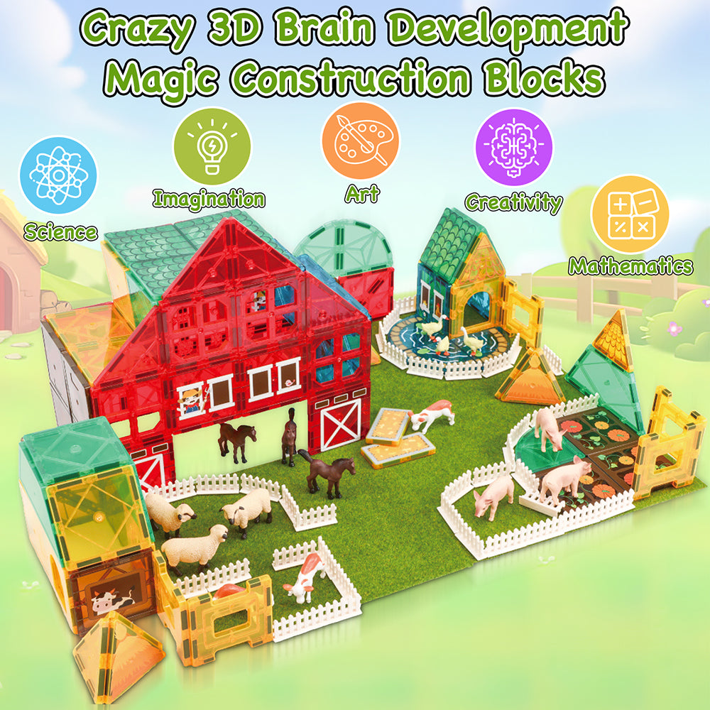 Magnetic Tiles Farm Animal Toys Set for Toddles Kids, Montessori STEM Educational Magnetic Building Blocks