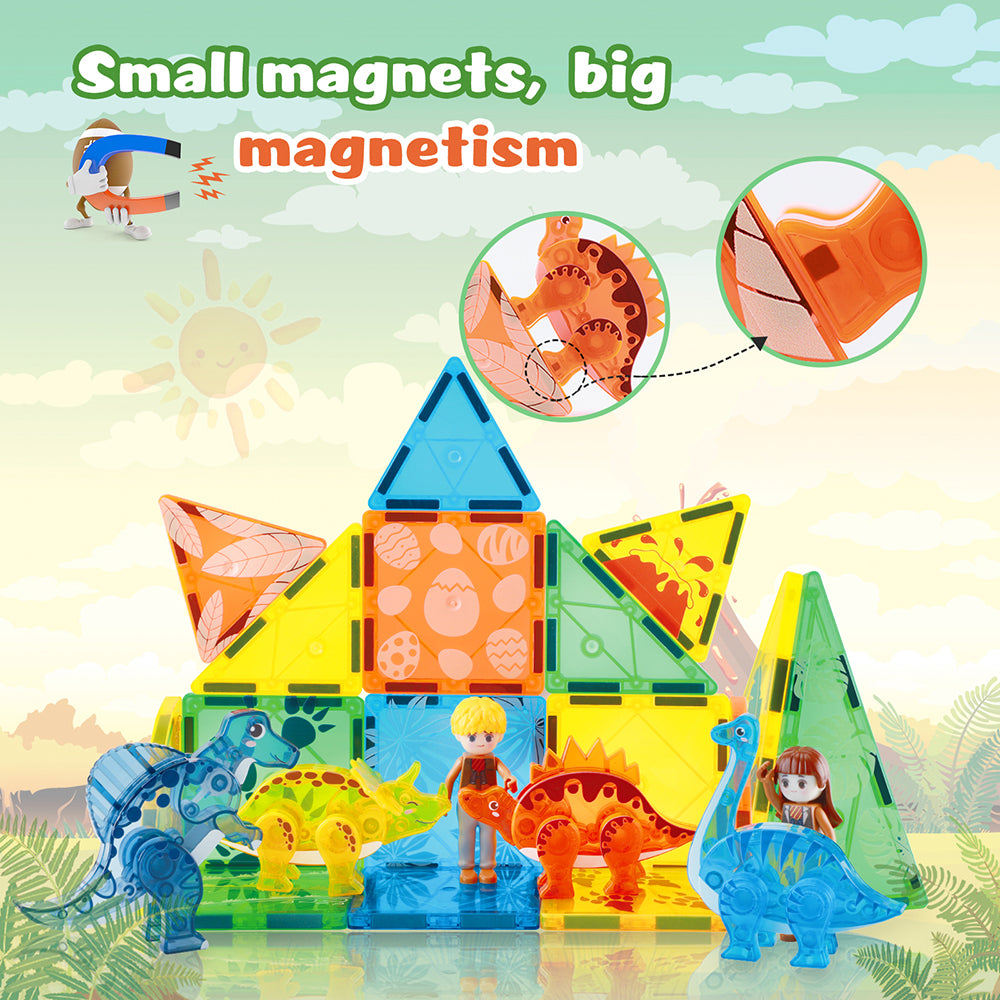 Magnetic Tiles Dinosaur Toys 3D Movable Dino Blocks for Kids Toddler Outdoor Sensory Toys