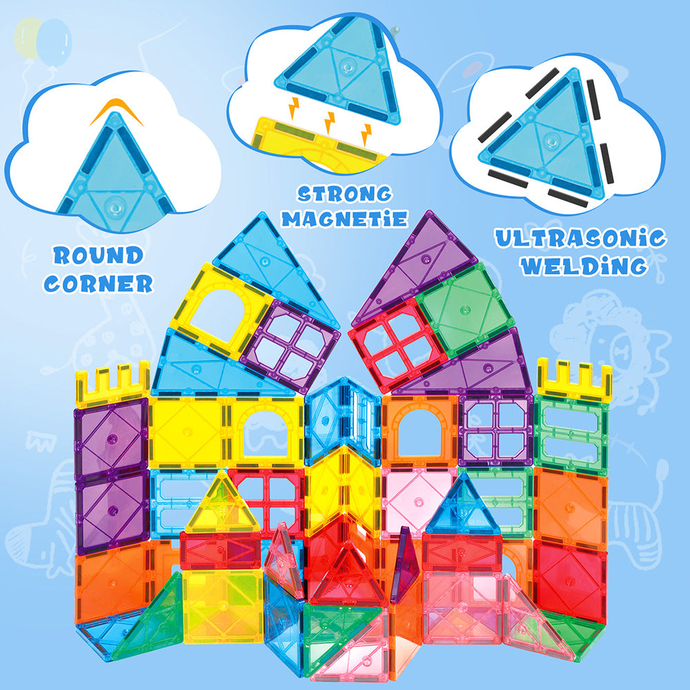 Magnetic Tiles, 60pcs Magnetic Blocks for Kids, Magnet Building Set,STEM Sensory Educational Toys