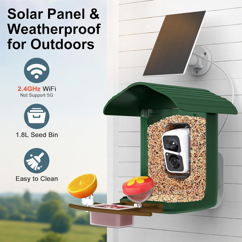 Bird Feeder with Camera,2K HD with 32GB Card, AI Identify Smart Bird House Cam,Motion Detection
