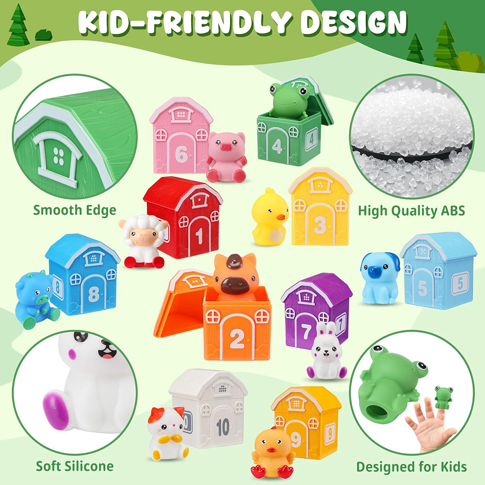 Montessori Toys for Toddlers, 20Pcs Farm Animal Toy Counting, Matching, Sorting Preschool Learning Toy Barn Toy