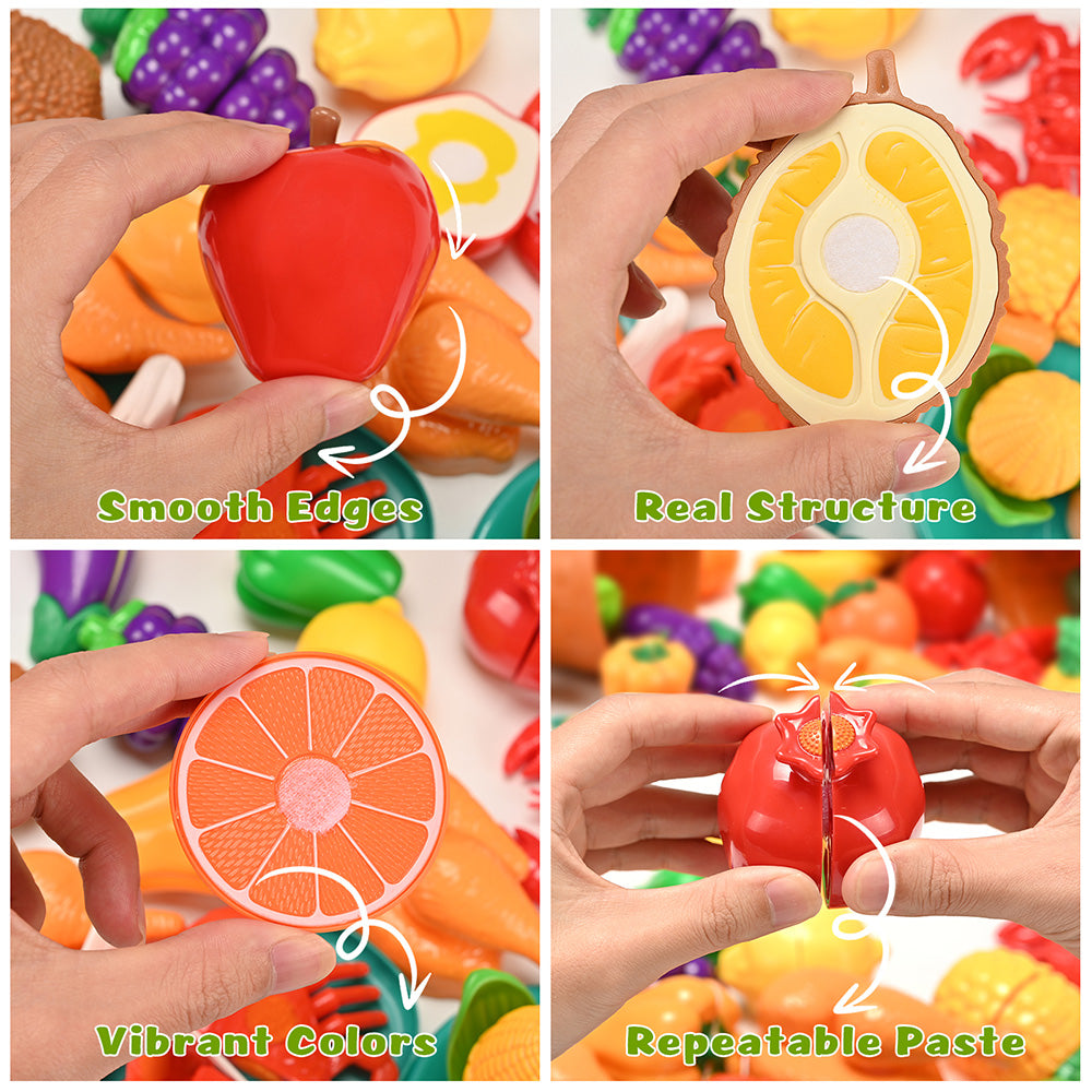 Play Food Set for Toddlers, Learning Toys 86pcs Cutting Food for Preschool Activities, Pretend Play Kitchen Accessories for Kids