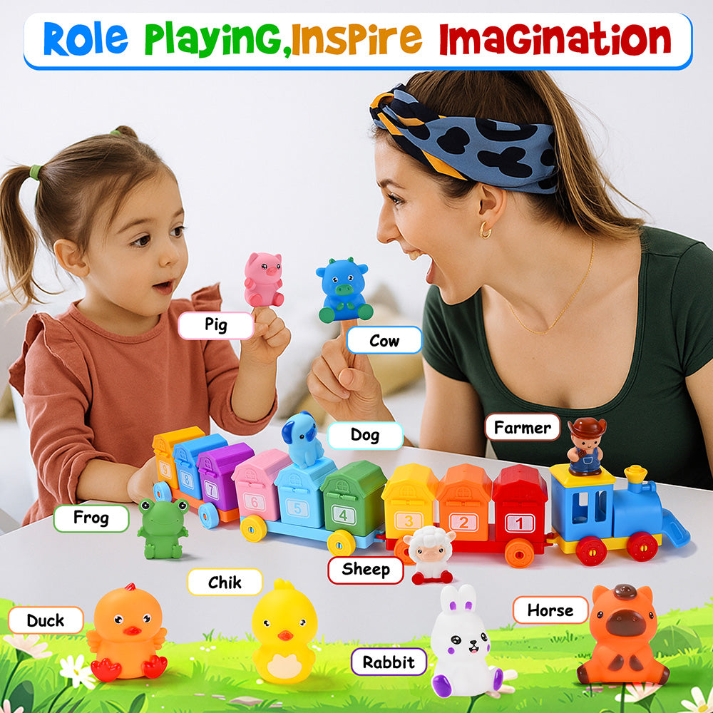Farm Train Learning Toy, Counting, Matching & Sorting Montessori Learning Animal Set